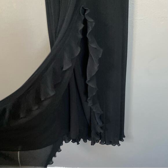 LOVESHACKFANCY Talitha Maxi Dress Crinkle Halter Gown in Black Ruffle Slit Sz L - Picture 5 of 14